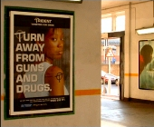 Rail station poster says Turn away from gunds and drugs